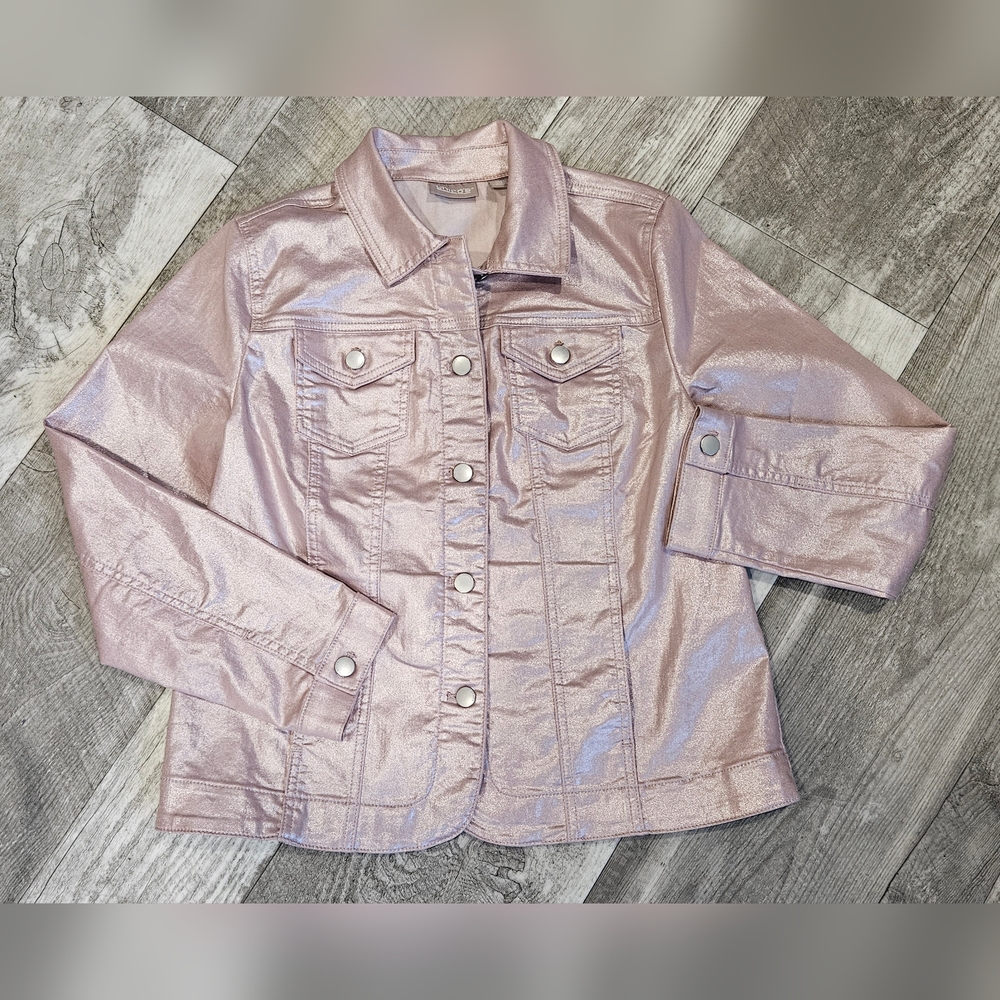 Chico's Women's Size 1 Metallic Pink Button-Up Utility Jacket